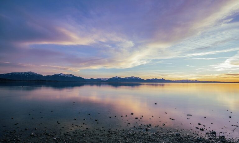 Photo by ChiemSeherin lake, sunset, mountains
