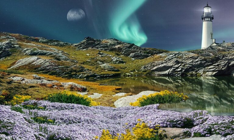 Photo by Mollyroselee lighthouse, mountain, flowers