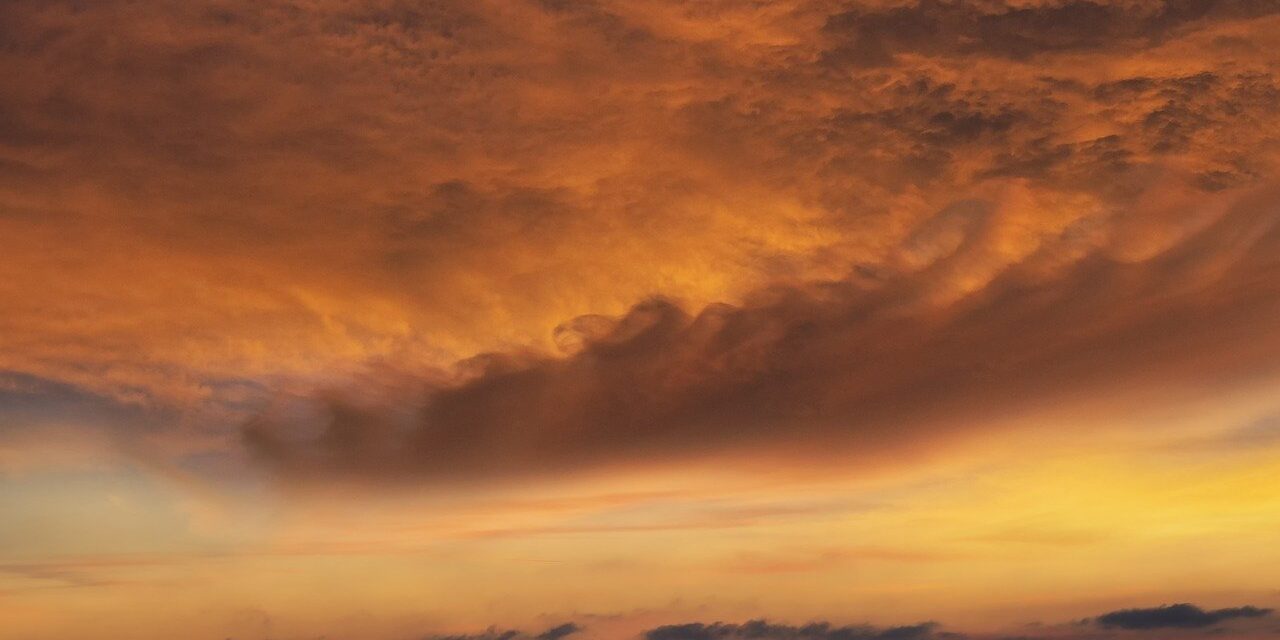sunset, mountains, clouds