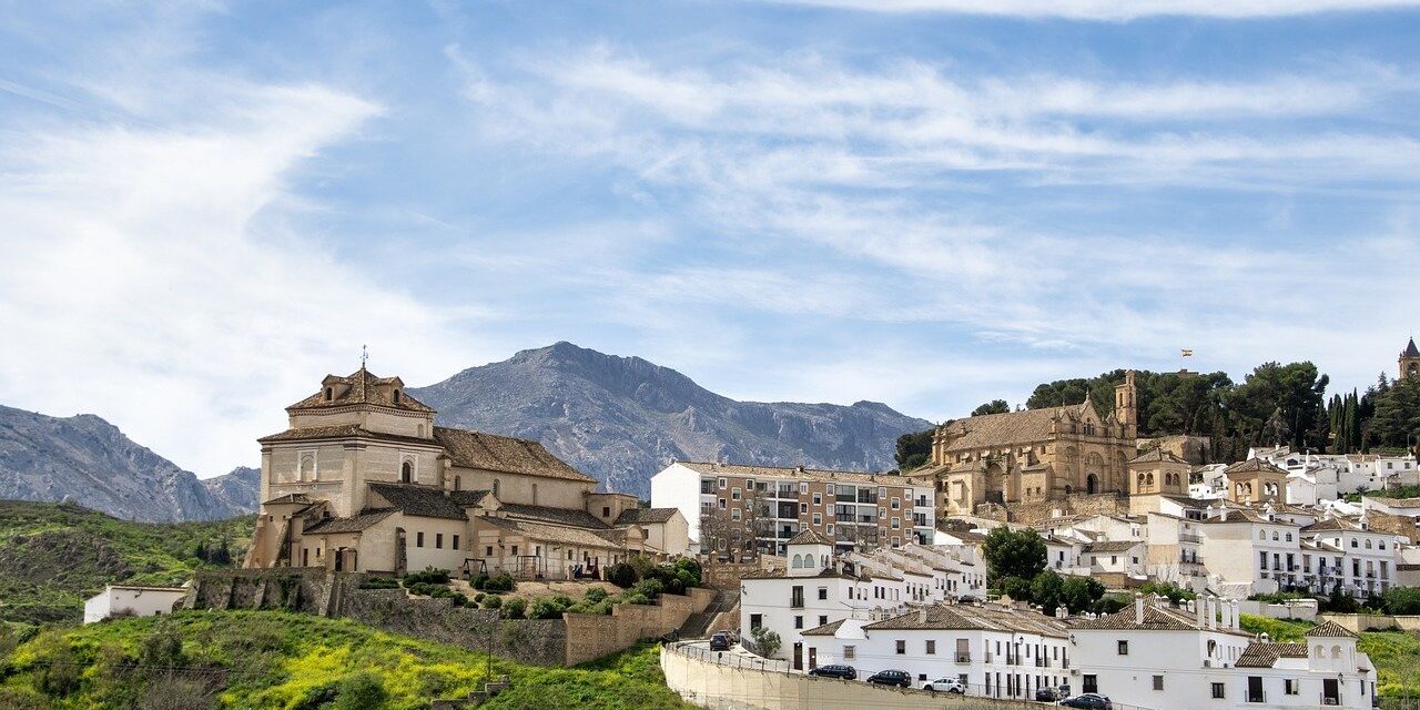churches, houses, clouds