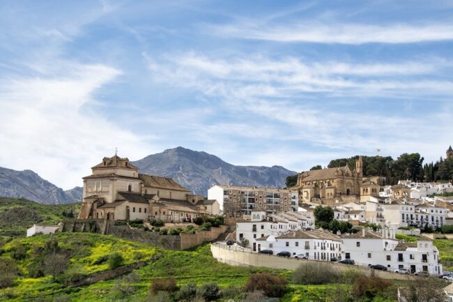 churches, houses, clouds