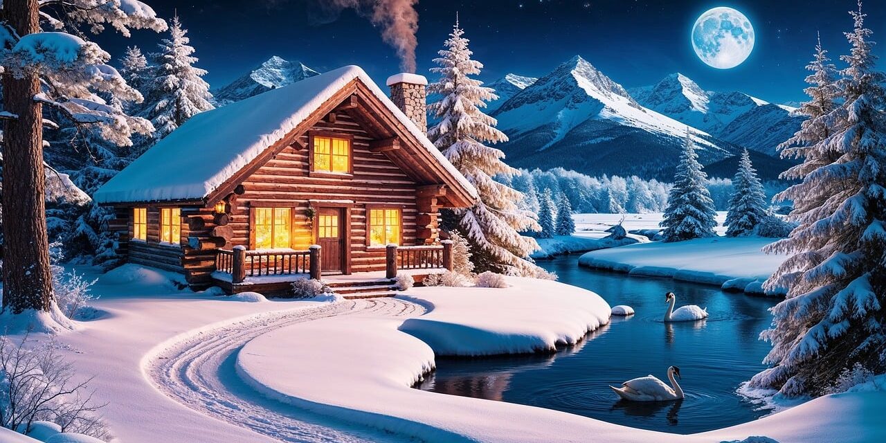 house, wooden hut, moon