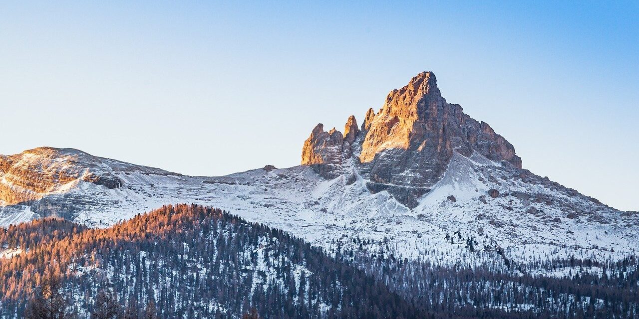 cortina d'ampezzo, italy, mountains, snow, rocky mountains, snowy mountains, pine forest, sunset, red zone, ski slope, nature