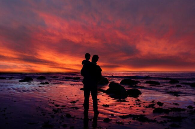 fantasy, love, sea, darling, clouds, nature, dad, child, rocks, beach, sunset