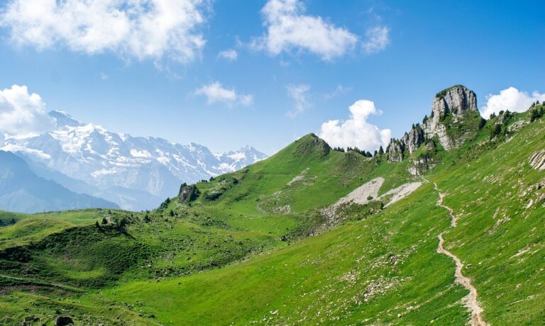 Photo by ELG21 landscape, moutains, clouds, snow, switzerland, hiking, nature, meadow