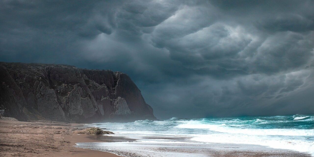 landscape, shore, storm, coast, waves, sea, weather, clouds, beach, marina, sand, nature