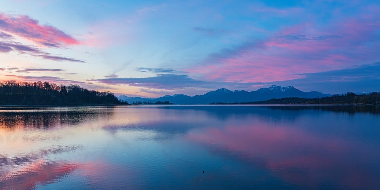 sunrise, nature, dawn, morning mood, morning sky, heaven, clouds, landscape, lake, mountains, reflection, seascape, chiemsee, bavaria
