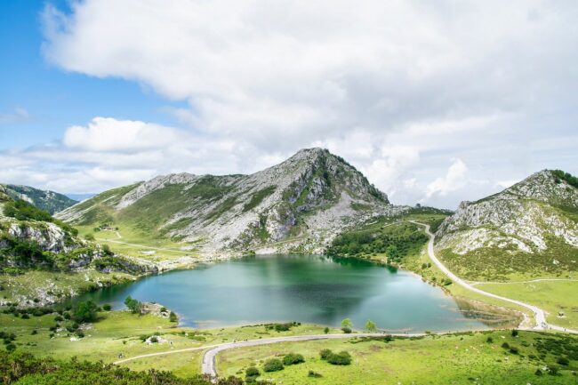 landscape, lake, mountain, darling, clouds, spain, nature, asturias, covadonga