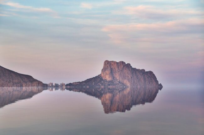 landscape, sunset, sea, moutains, darling, clouds, reflection, cliffs, marina