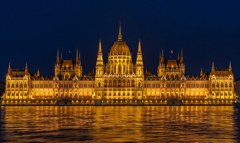 Photo by Móricz hungarian parliament building, parliament, budapest, hungary, architecture, nature, building, danube, city, at night, water, capital, in the evening, river, light