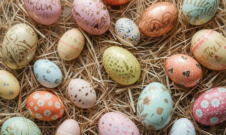 easter eggs, decoration, hand-painted, straw, spring, colorful, nature, traditional, holiday, celebration, craft, pattern design, beautiful, art, embellished, natural, hand-decorated, fantastic, artistic, aesthetic, creative