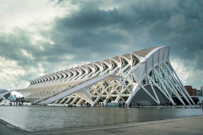 architecture, modern, clouds, science, spain, valencia, museum, art, history, water, skyscrapers, tourism, nature, city, sky, tourist, structural, iconic