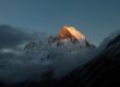 machhapuchhre, fishtail, annapurna base camp, nepal, himalayas, sunset, mountain peak, snow mountain, landscape, nature, trekking, travel, alpine, golden hour, scenery, wilderness, high altitude, steep mountain, clouds, mountaineering, natural beauty